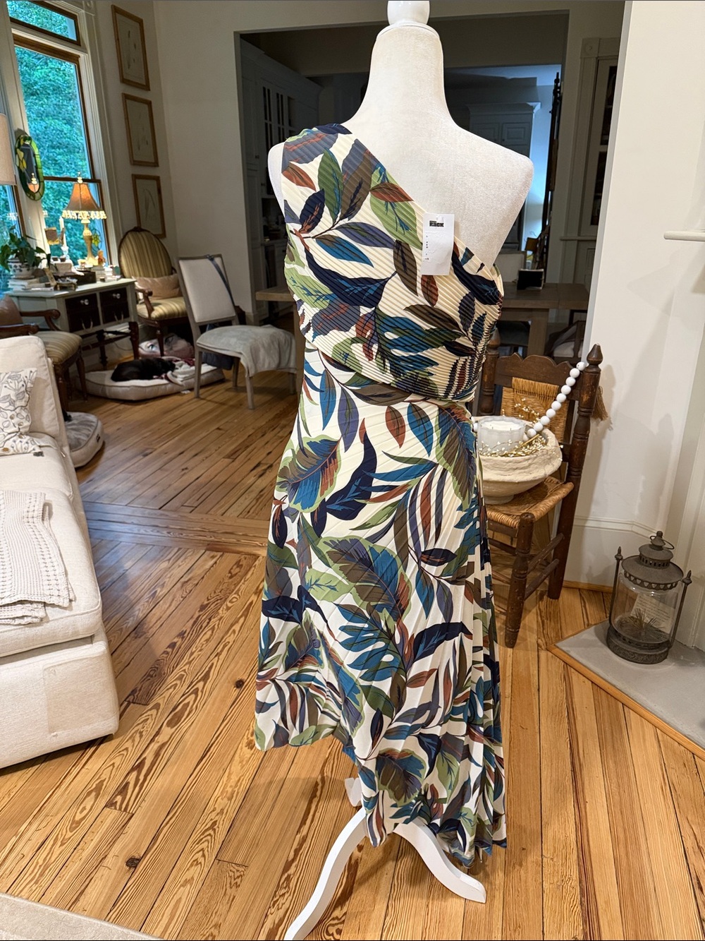 NWT Nicole Miller One-Shoulder Tropical Leaf Midi Dress Size 10 - Picture 7 of 11